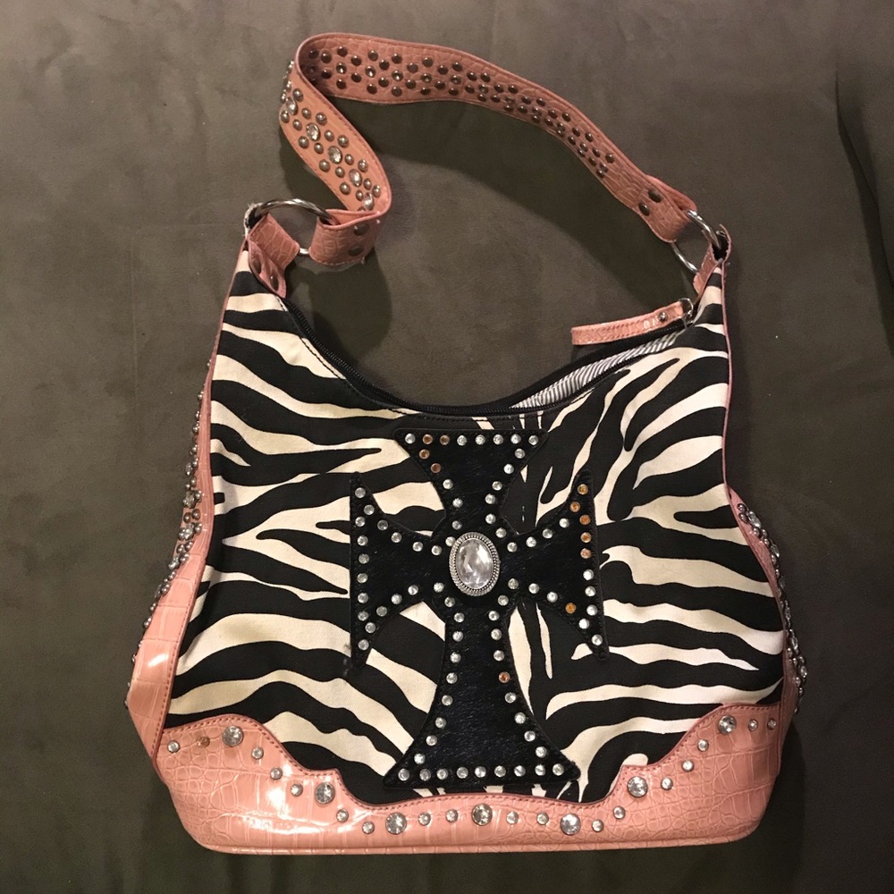 80’s vintage zebra striped & pink purse